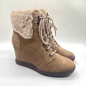 9.5W 9.5 WIDE WIDTH Evolve By Easy Spirit Womens Suede Leather Wedge Ankle Boots
